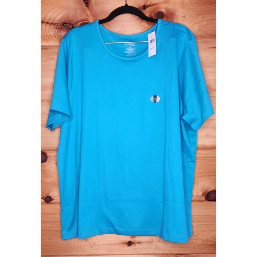 NEW L.L.Bean Women's Plus 2X Blue Cotton T-Shirt Crew Neck Solid Short Sleeve